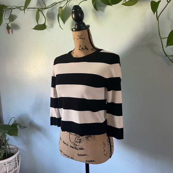 THEORY Womens Harmona Prosecco Crop Sweater Black Ivory Bold Striped Size TP - Picture 5 of 12
